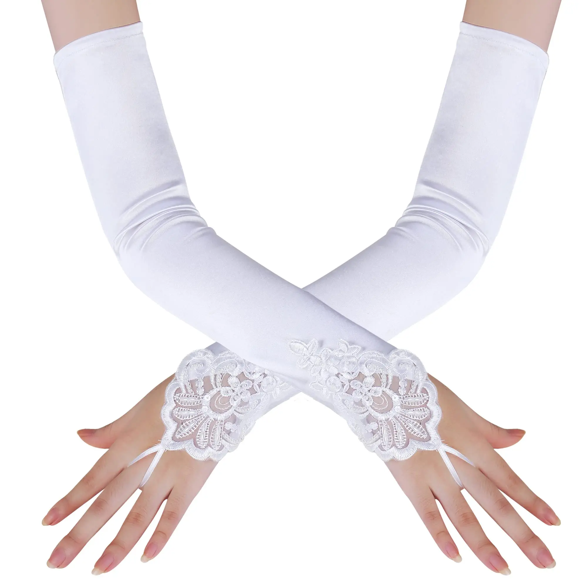 Long Opera Party Satin Gloves Stretchy Adult Size Elbow Length 2023