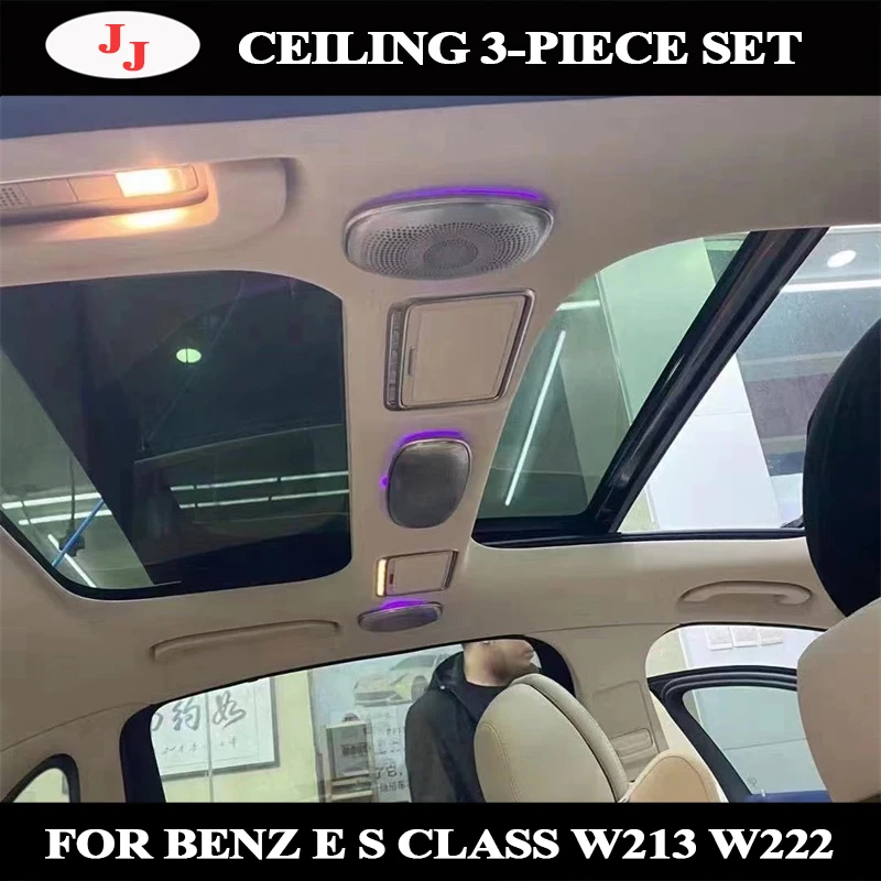 For Benz E S Class W213 E200 E320 2015-2019 Ceiling 3-piece Set LED Ambient Light Air Outlet Turbine Rotary Treble Speaker Cover