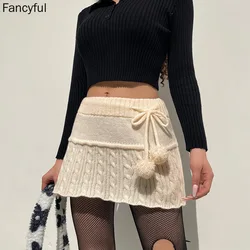 Women Skirts y2k Autumn Winter Fashion Fried Dough Twist Versatile Age Reducing Wool Knitted Skirt Wool Ball Decorated Commuter