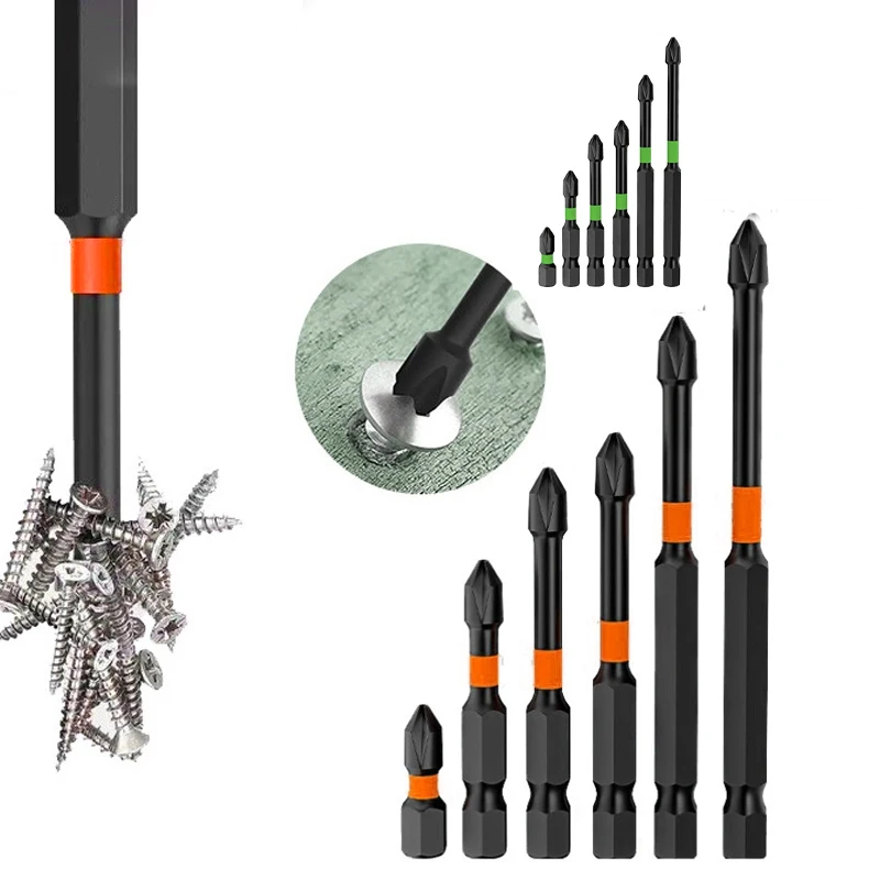 

5-6pcs Magnetic Batch Head Impact Strong Cross PH2 High Hardness Screwdriver Set 25mm-150mm Anti Non-slip WaterProof Bits