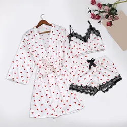 3PC Women Sexy Lingerie Sleepwear Lace Satin Sleepwear Lingerie Camisole Nighty&Robe Pajamas Set Sleep Wear Homewear Nightgown