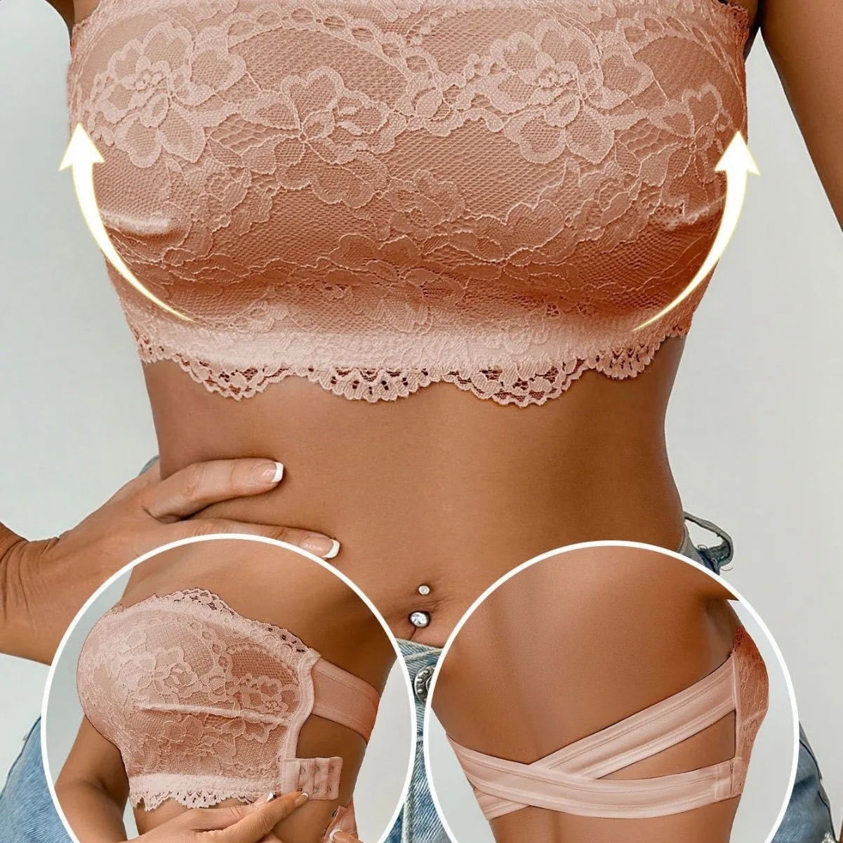Strapless Lace Side-fastening Bra Strapless Breathable Bra Without Padding for Wedding Dresses Anti-exposure Sexy Strapless Bra