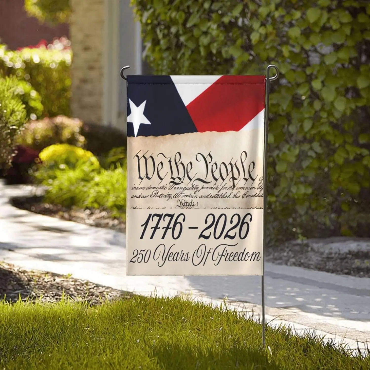 1776 2026 أعلام أمريكا 250 الذكرى الولايات المتحدة الأمريكية باتريوت العلم 12x18 لافتة مزدوجة الجانب لا سارية العلم CCL #4
