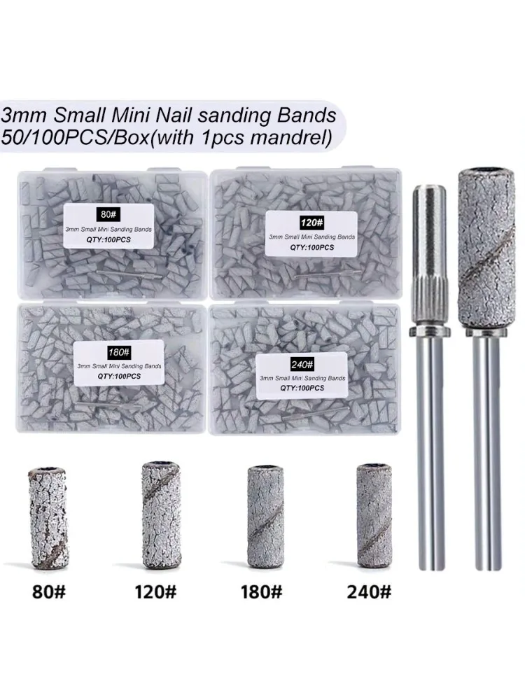 51/101 szt./pudełko Mini trzpienie do paznokci, mini pierścienie szlifierskie 3 mm, głowice do szlifowania paznokci, akcesoria do manicure, narzędzia — 2