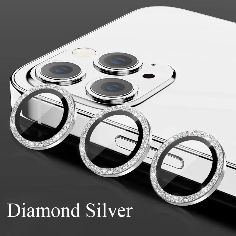 Glitter Camera Lens Protector For iPhone 15 Pro Max 14 11 12 13 Mini 9H Tempered Glass Screen Protector Cover Film Metal Ring