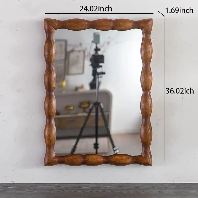 Farmhouse Vintage Art Deco Thick Frame Wood Frame Makeup Mirror Wall Hanging Rectangle Creative Bathroom Entrance