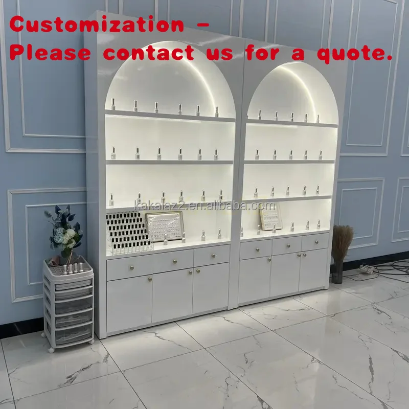 custom.Arched Nail Polish Display Rack Against Wall High-end and Atmospheric Beauty Shop Cabinet with Customizable