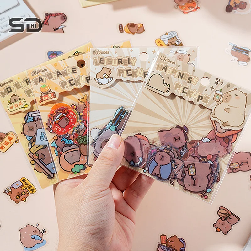 50Pcs Cute Cartoon Capybara Stickers For Women Girls Kawaii Guinea Stickers Diary Scrapbooking Decoration Stickers