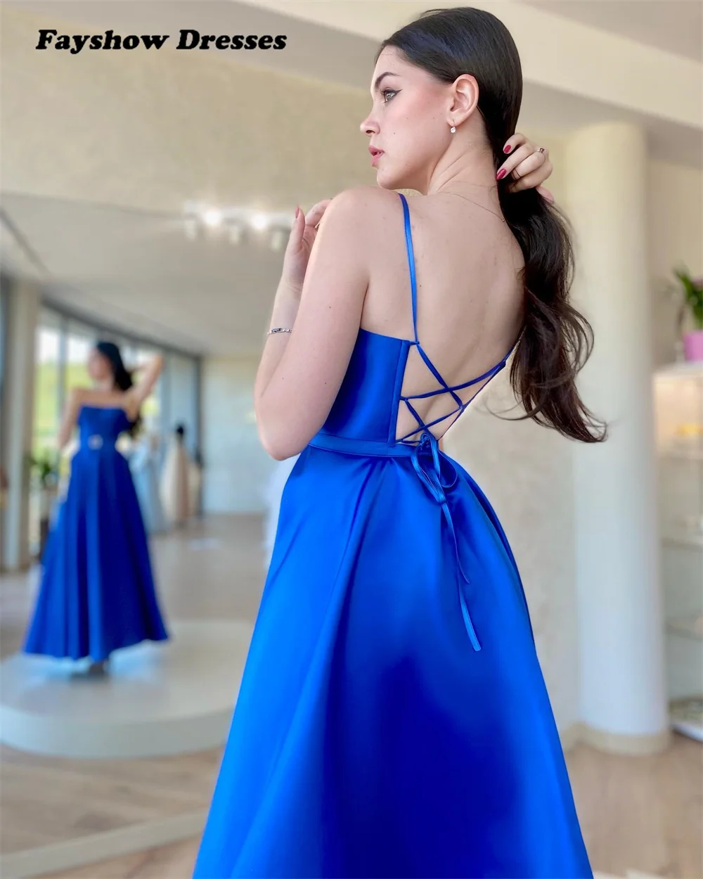 สายสปาเก็ตตี้ชุดราตรีเซ็กซี่เซ็กซี่ A-Line สูง Slit โอกาสชุดคลุม De Soirée ผู้หญิง Elegant Vintage Vintage ชุดเดรสปาร์ตี้