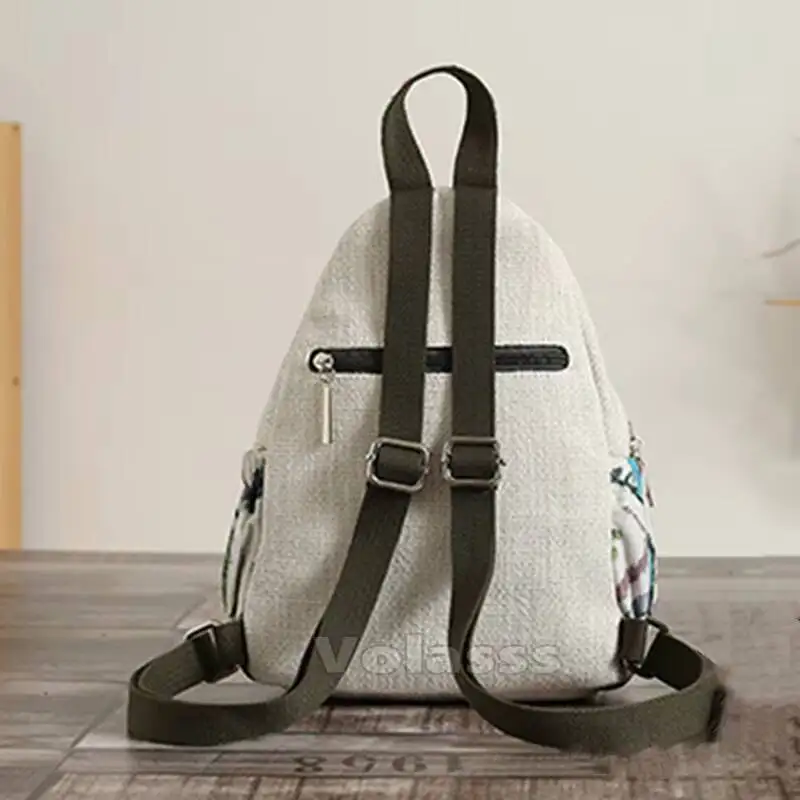 MOTAORA Casual Canvas Backpack Women's Lightweight Travel Shoulder Bag Rabbit Pattern Multi Compartment Handbag Purse