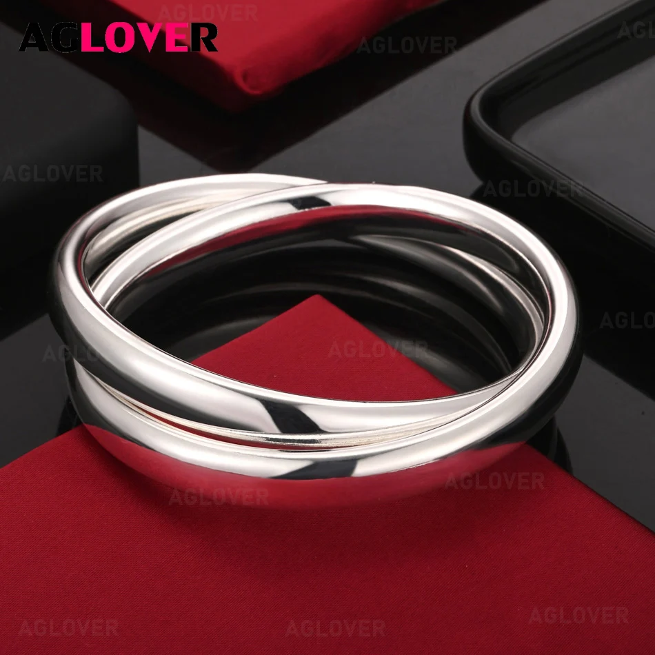 

AGLOVER 925 Sterling Silver Double Ring Interlocking Bracelet Women Charm Fashion Engagement Jewelry