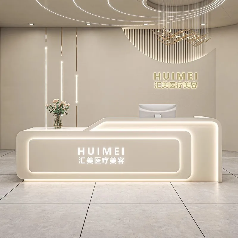 Medical beauty salon, skin management front desk, light luxury high-end stainless steel cashier counter, company front desk rece