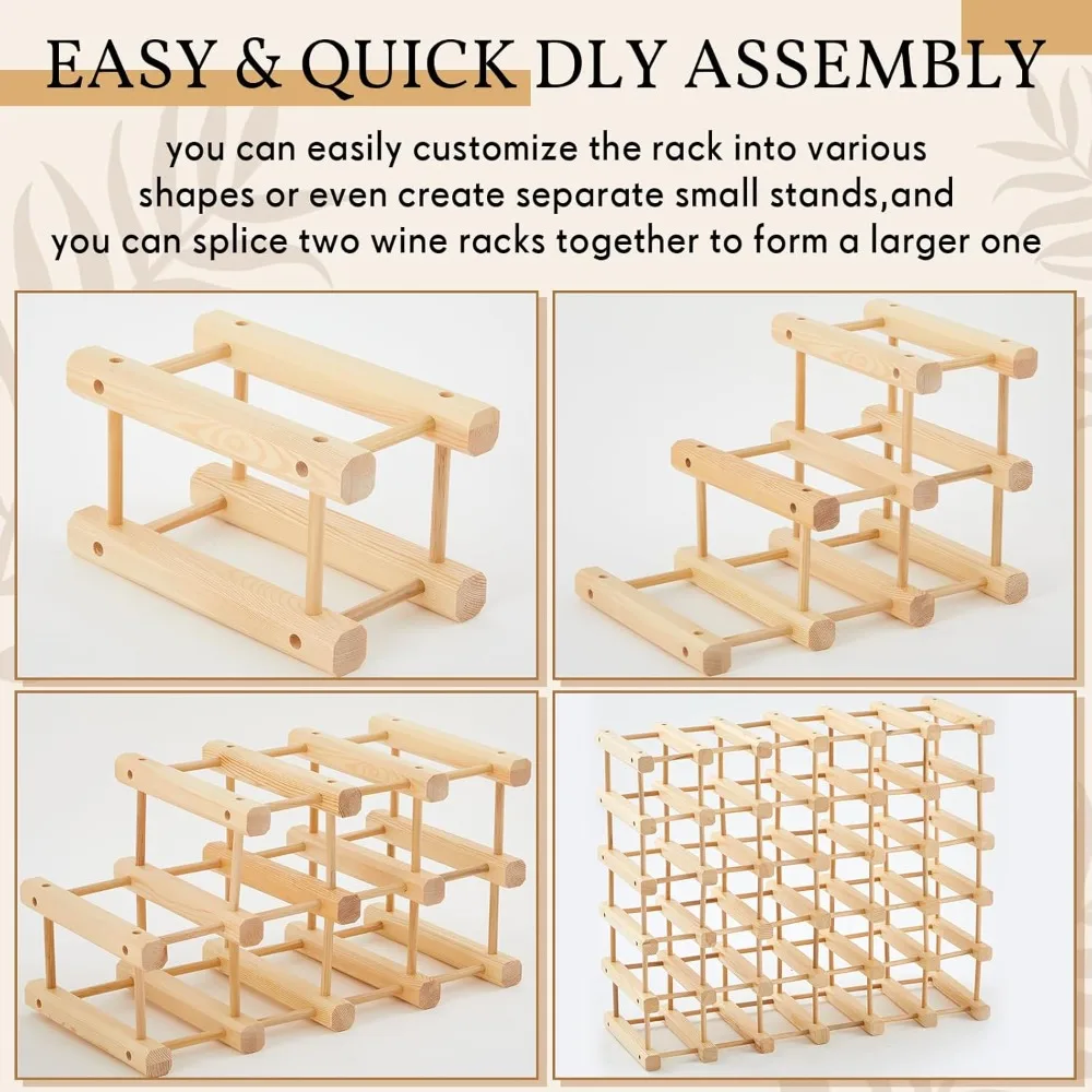 Rak Anggur Kayu 36 Botol, Rak Anggur Modular yang Dapat Ditumpuk, Rak Penyimpanan Anggur Rakitan Sendiri, Tempat Botol Anggur untuk di Dalam Lemari