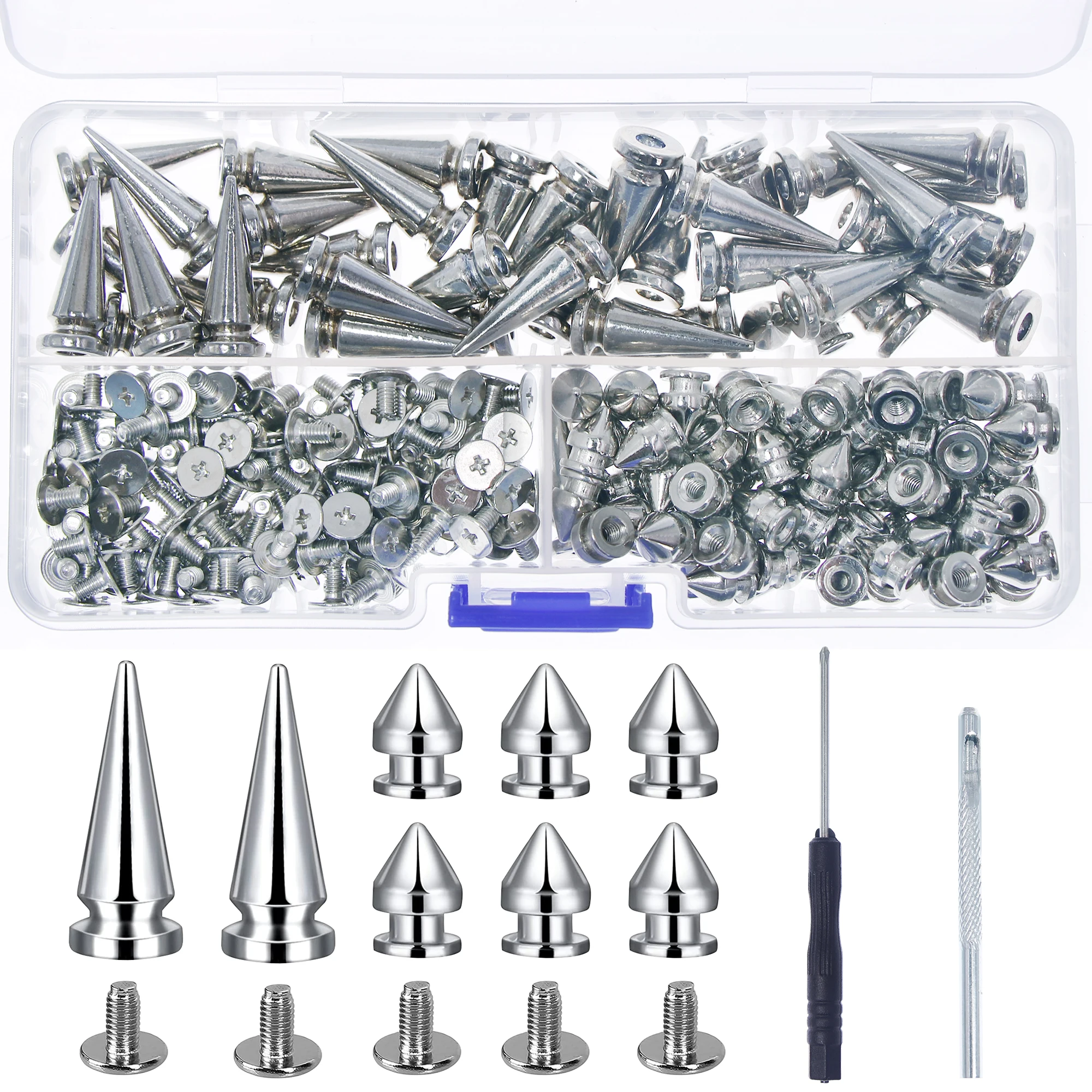 120sets Spikes For Clothing, Metal Silver Clothing Cone Studs Rivet  Screw Back For Crafts Belts Bags Dog Collars