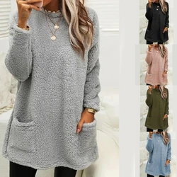 Womens Oversized Crewneck Sweatshirt Casual Sherpas Pullover Top Warm Sweater Loose Long Sleeve Shirts Tunics Dress