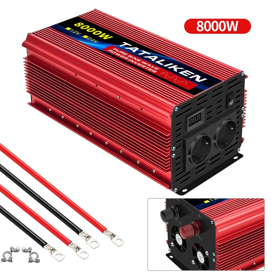 New Pure Sine Wave Inverter DC 12V to AC 220V KOREAN PLUG Socket Converter 1600W 2500W 3500W 4500W 5000W 6000W 7000W 8000W