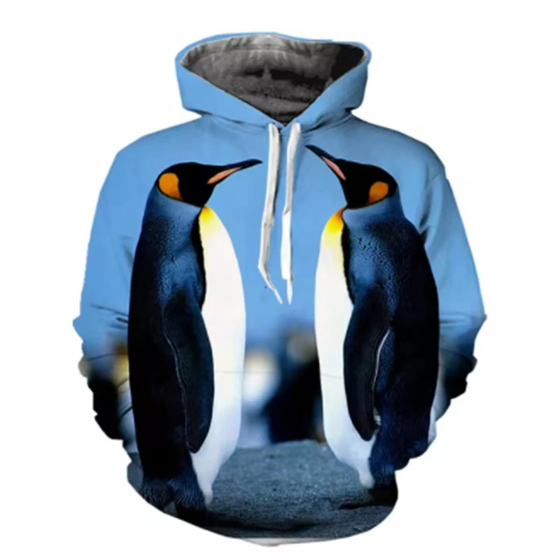 Cute Penguin Pattern Hoodie Animal 3D Print Men Women Streetwear Hoodies Oversized Pullovers Hooded Sweatshirts Kid Top Clothing