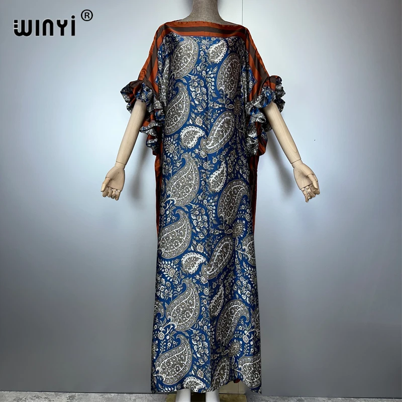 WINYI summer boho evening dress dubai luxury Female loose Print kaftan muslim woman clothing holiday beach dress fashion Caftan
