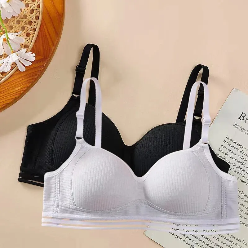 Screw Thread Fixed Cup Young Girl Bra Thin Cup Large Chest Appears Smaller Bra Comfortable Breathable Sporty Shockproof