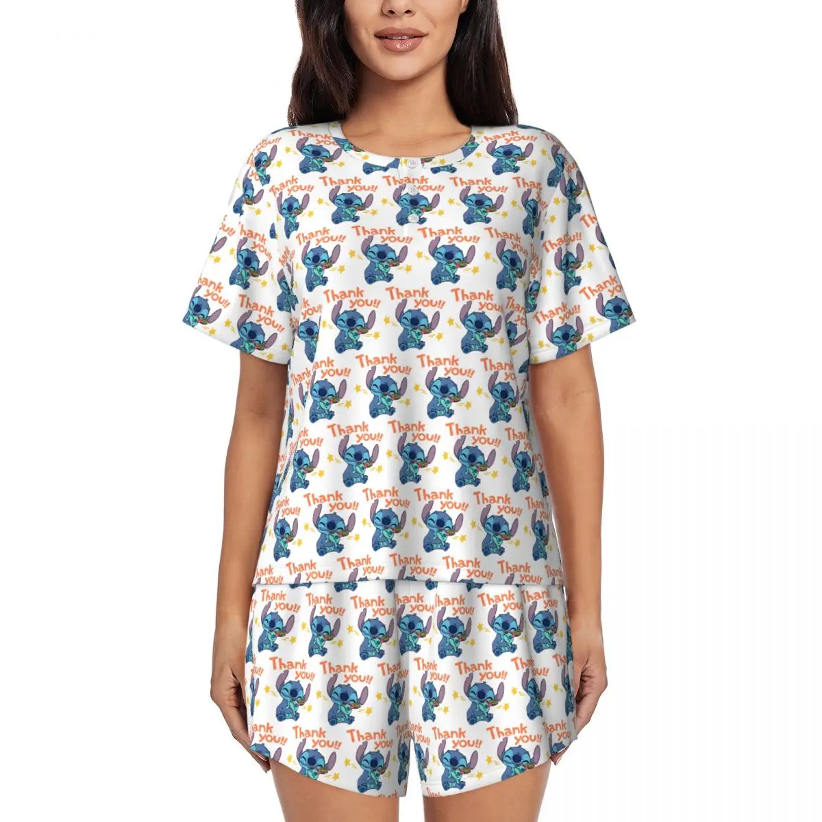 

Stitch TV Cartoon Animation Pajamas Set Women's Short Sleeve Sleepwear Loungewear 2 Piece Pjs