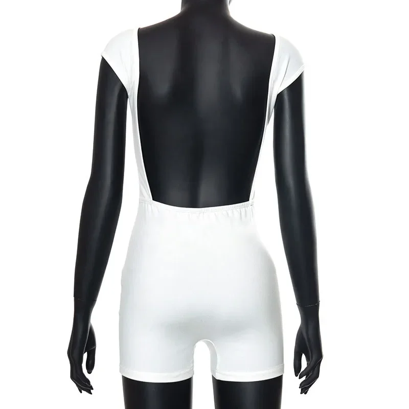 بذلة رياضية ضيقة للنساء ، بدلة يوجا بلا أكمام ، بذلة جمبسوت بيضاء ، ملابس منزلية ، أحادية اللون ،