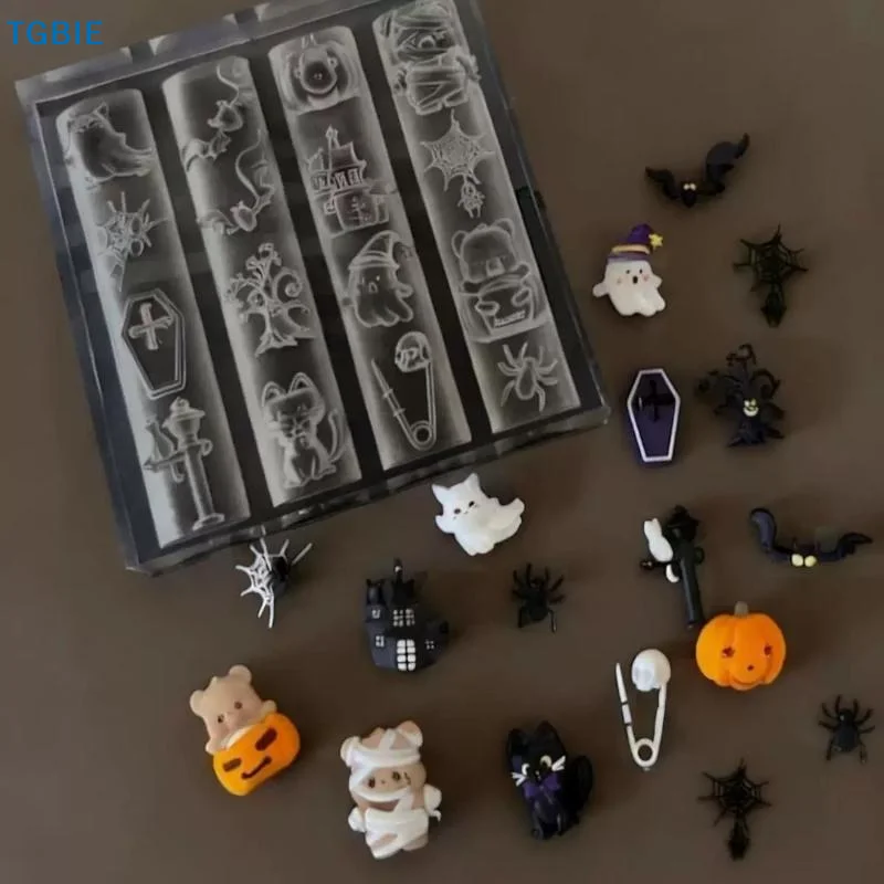 [TL]Halloween Themed 3D Silicone Nail Mold Pumpkin Bat Skull Design Non-Stick DIY Nail Art Tool for Manicure Lovers