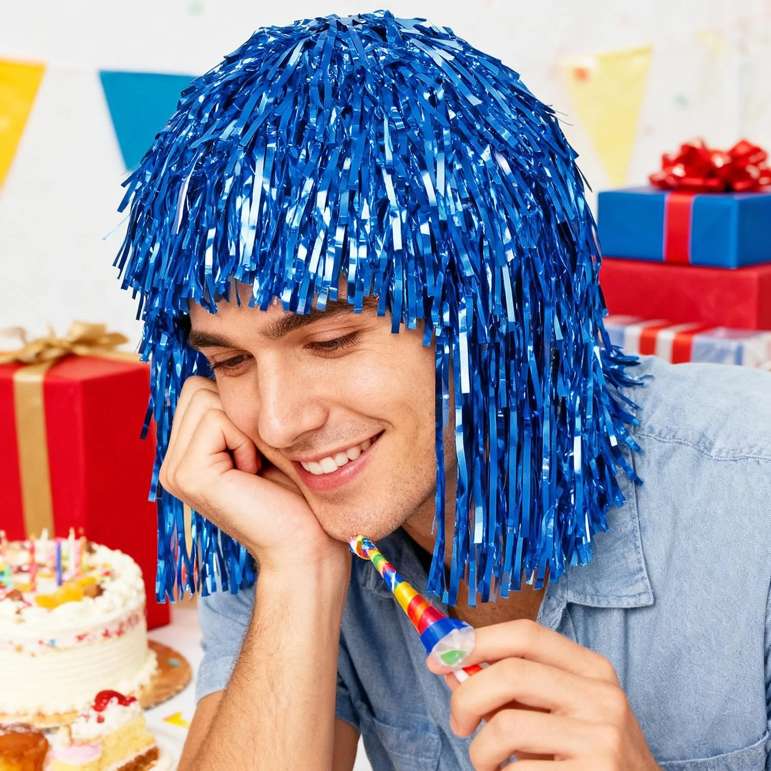 1/6 Stück Bunte Folien-Glitzerperücken Metallische Disco-Haarteile für 80er-Jahre-Cosplay Halloween Karneval Party Foto-Requisiten Kopfbedeckung – Detail 16
