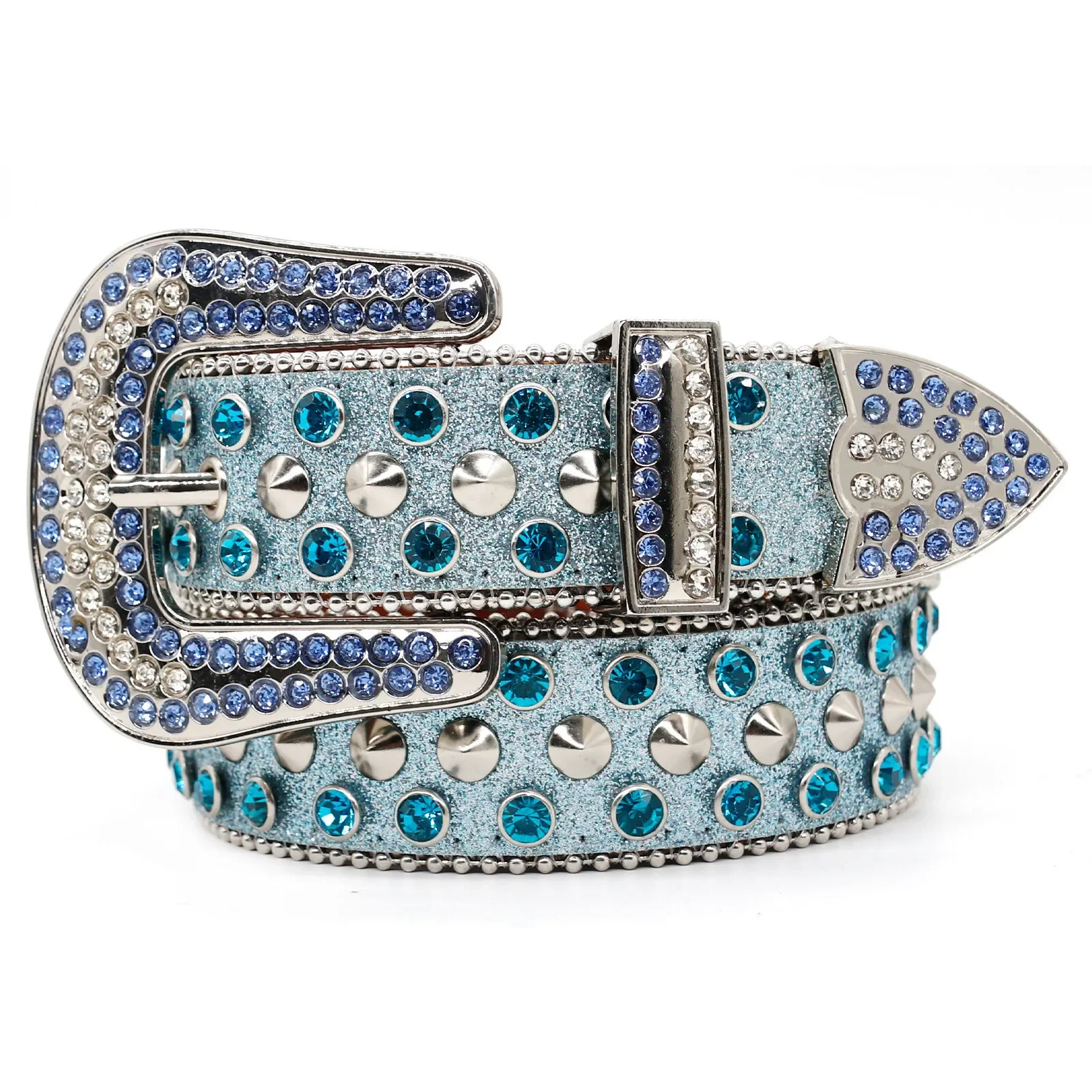 Western Rhinestone Belt for Women Men Rivet Studded Y2K Bling Leather Belts