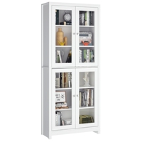 Getone Display Cabinet with 4 Glass Doors, Tall Bookcase with Doors, Freestanding Kitchen Cupboard for Living Room, White, 190 x 80 x 33 cm