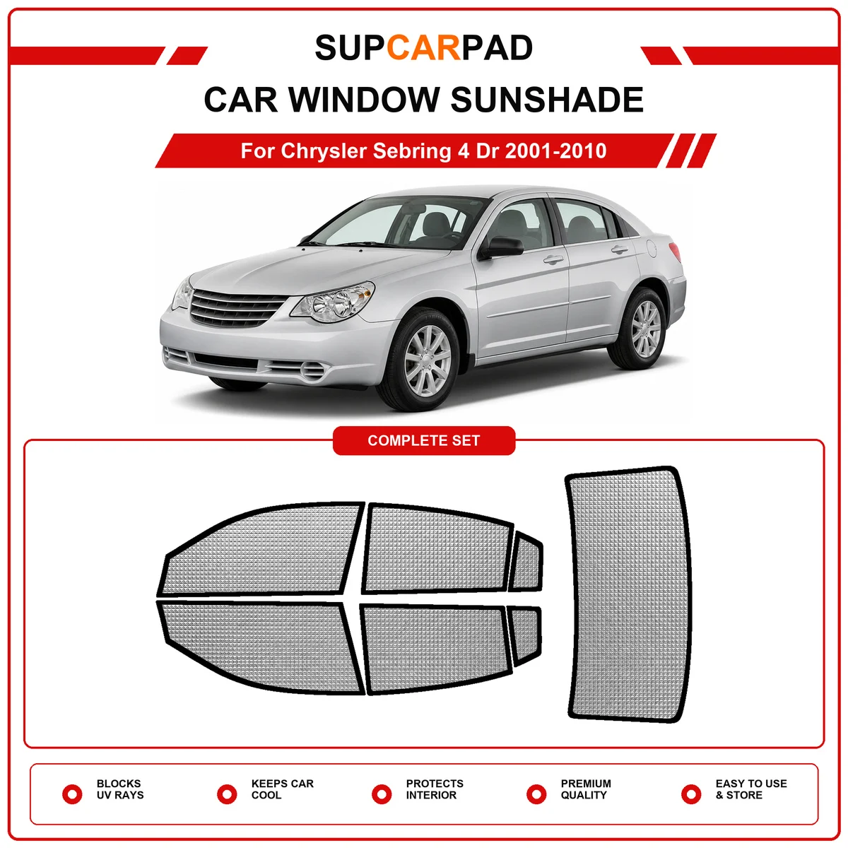 For Chrysler Sebring 4 Dr 2001-2010 Pre‑Cut Auto Window Sunshade Anti‑UV Car Sun Visor Protector