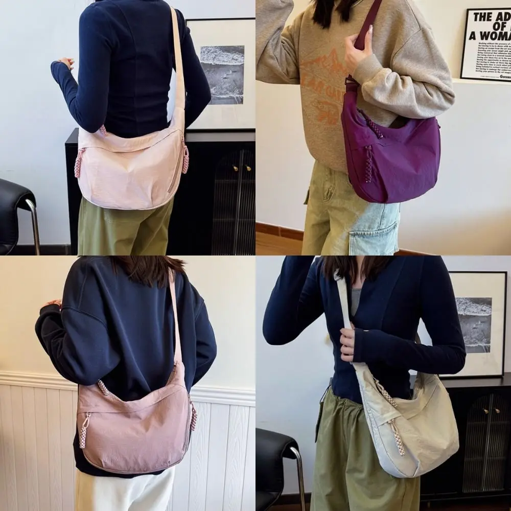 Neue Canvas-Umhängetaschen mit großer Kapazität, koreanische schlichte Sport-Hobos-Tasche, einfarbige leichte Dumpling-Tasche für Reisen – Detail 19