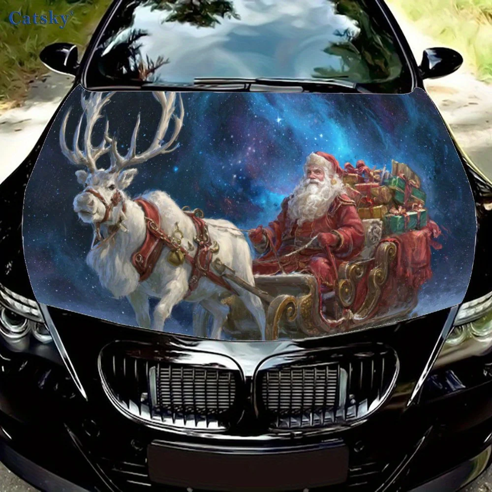 

Christmas Reindeer Print car hood stickers, waterproof self-adhesive, scratch resistant, easy to stick, durable car PVC stickers