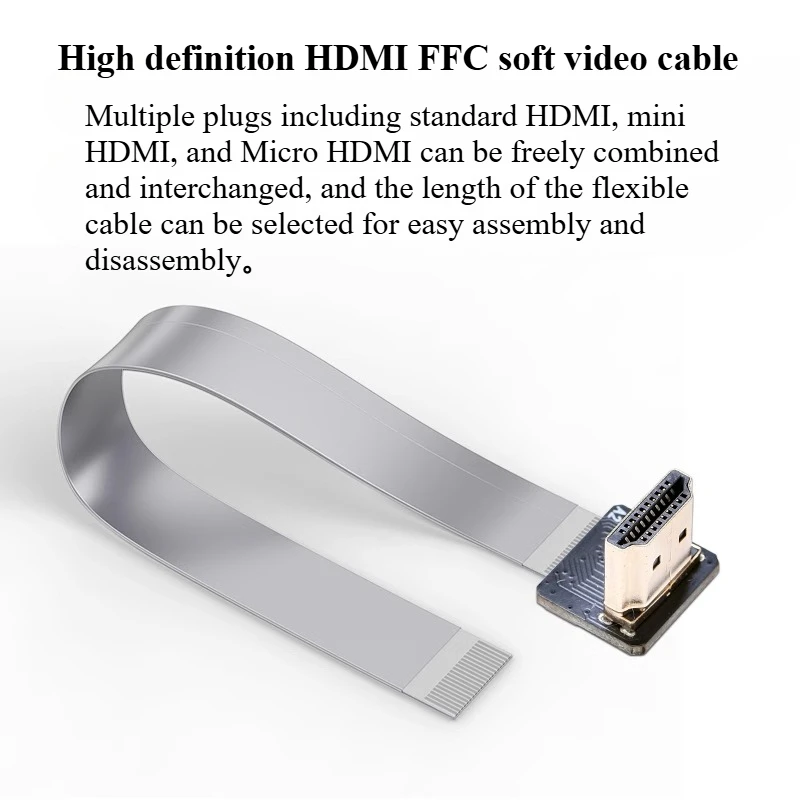 FPV HDMI-Compatible Connector Flexible Flat Cable Raspberry Pi 4 Micro HDMI to HDMI/Mini HDMI Female 90 Degree FFC 20pin