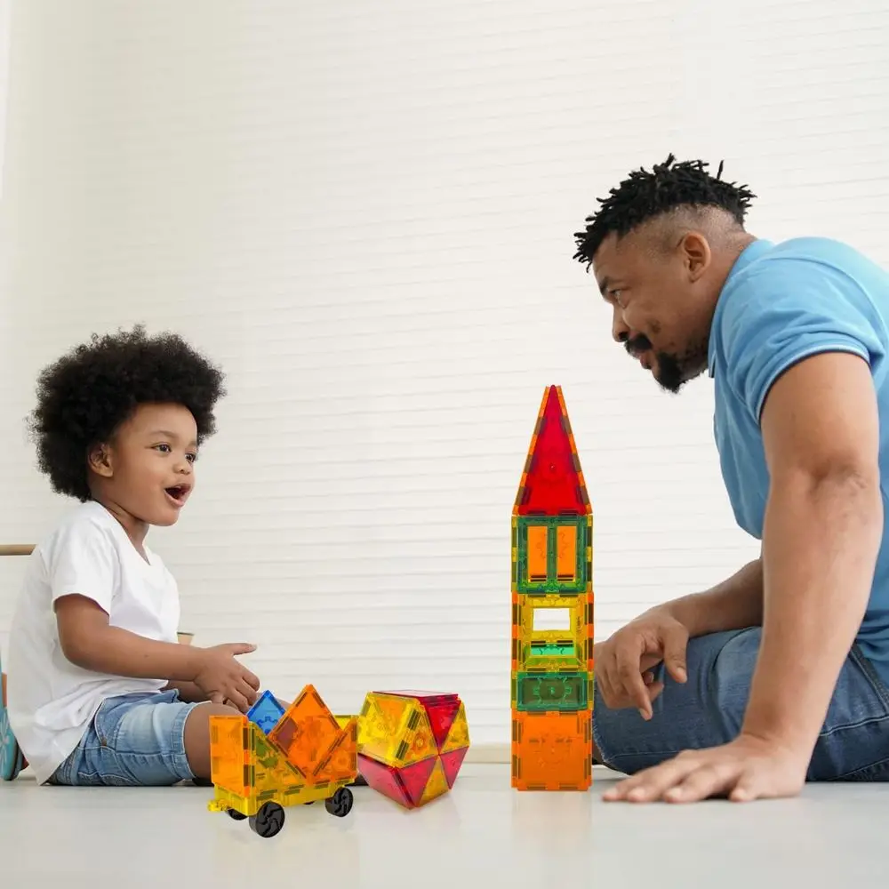 Mega Magnetic Tiles Set: 220 Pieces for Building 3D Castles, Vehicles, and Rockets - STEM Toy for Kids Ages 3+