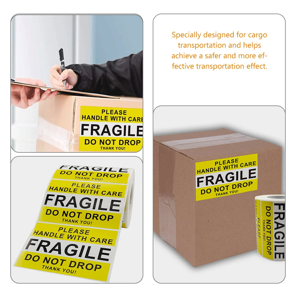 Adesivos frágeis para envio, alça móvel com etiquetas de aviso de cuidados, fita adesiva de embalagem, decalques de segurança, uso expresso