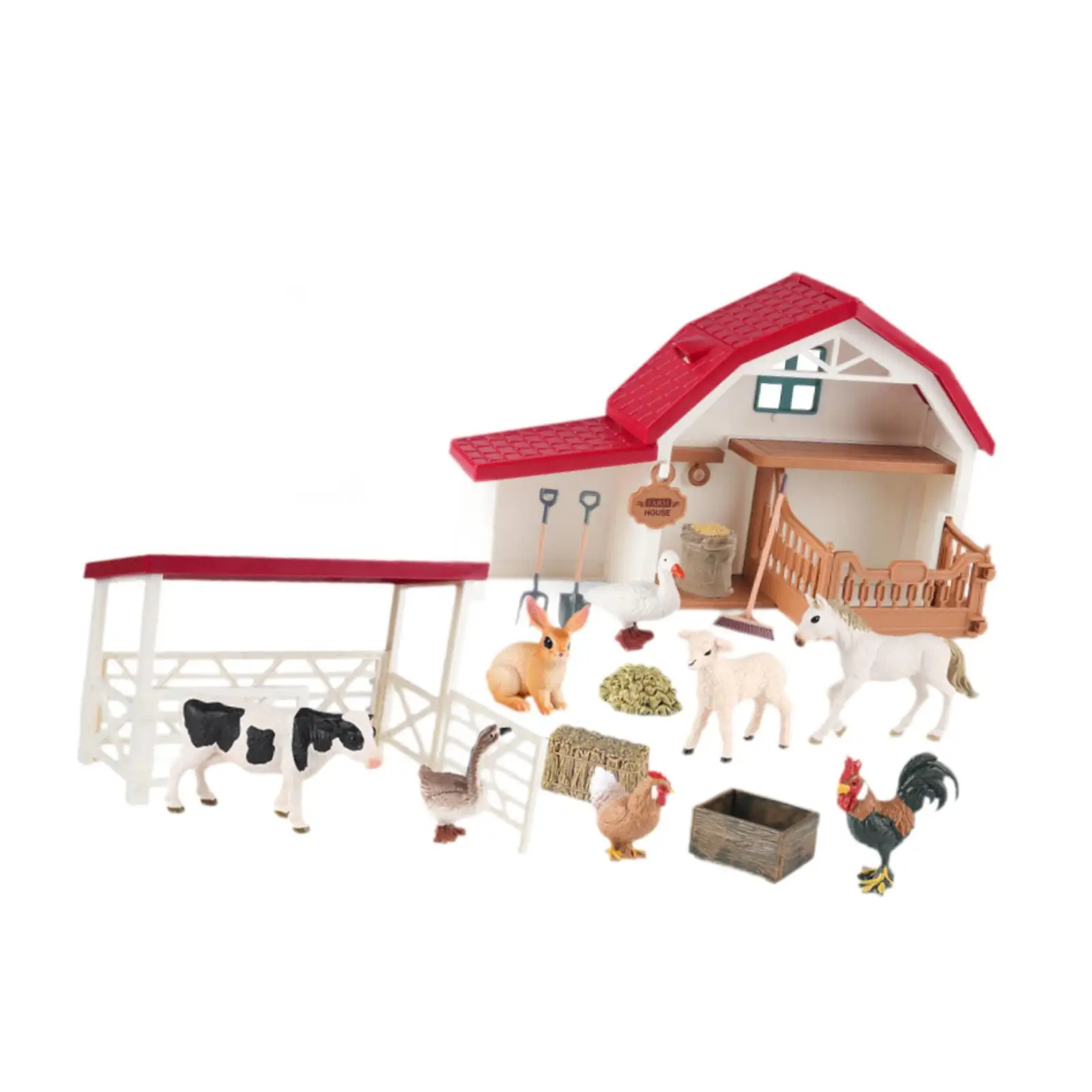 Educational Miniature Farmer Figurines with Fence Set Realistic Animal Models for Dollhouse Decorations