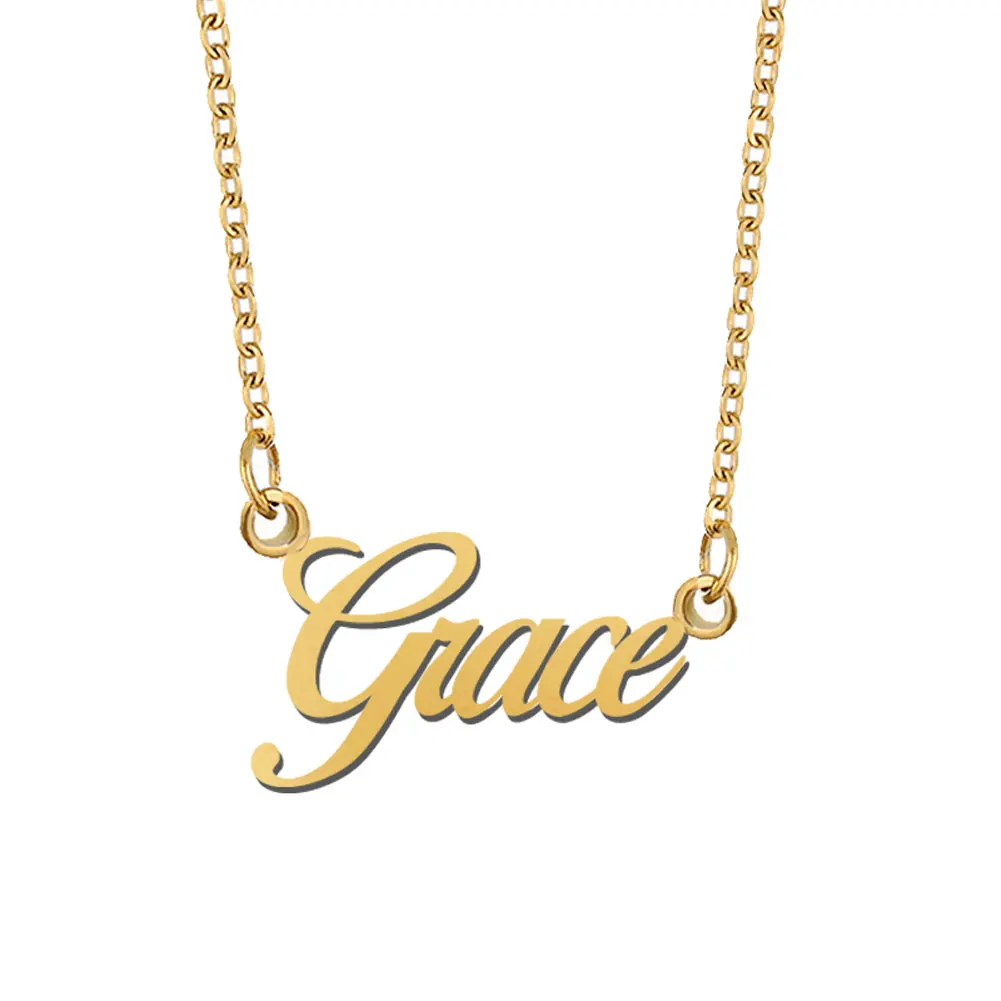 Grace Name Necklace Stainless Steel for Women Jewelry Nameplate Pendant Femme Mothers Girlfriend Gift (Not Customize)