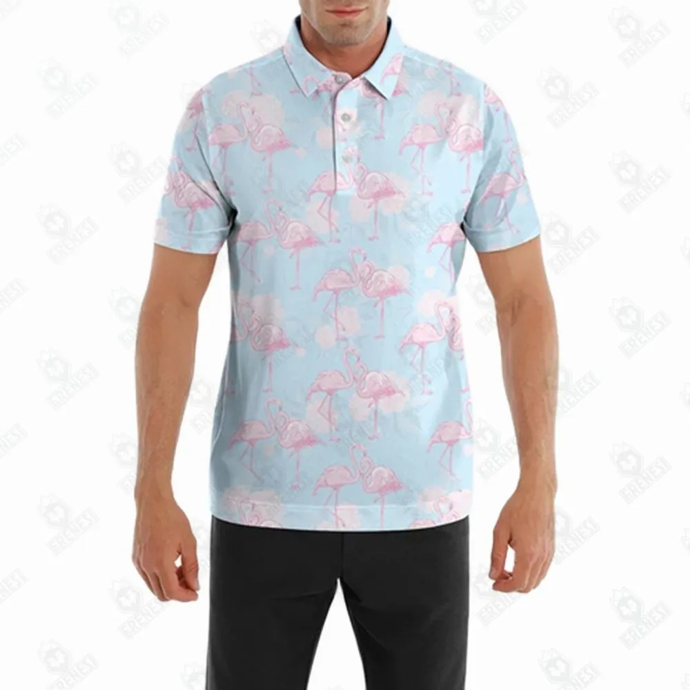 New Pink Flamingo Summer Men's Polo Golf Apparel Classic Moisture Wicking Dry Short Sleeve Quick Dry Printed Golf T-shirt