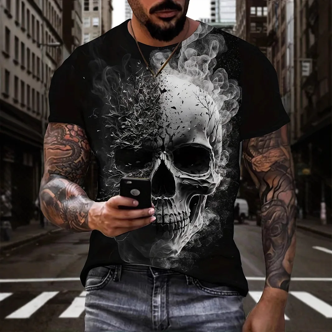 

Vintage Skull Men's T Shirt Summer Short Sleeve Fashion Clothing Skull Print T Shirts O Neck Oversized d T-Shirt Top Man T Shirt