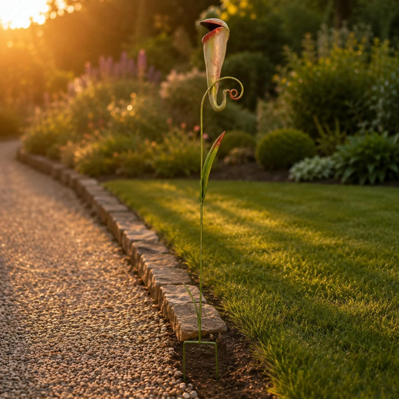 Carnivorous Plant Stake Green Carnivorous Flower Sculpture Venus Flytrap Sculpture Slender Yard Art Quirky for Courtyard