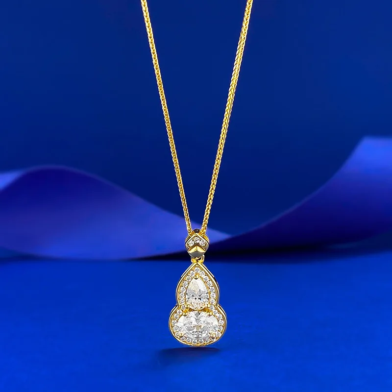 

S925 Silver Chinese Charm 80% Water Drop 1.5 Carat Egg shaped Diamond Gourd Necklace for Women