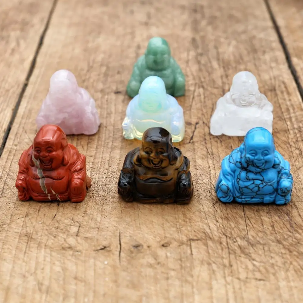 Natural Stone Carved Buddha Desktop Ornament 1.5 Inch Green Aventurine Tiger Eye Chakra Healing Quartz Reiki Gifts