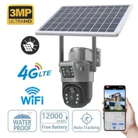 3MP+3MP IP66 WIFI Solar Camera Dual Lens Dual Screen Outdoor 4G IP Camera Solar Panel Audio PIR Security Surveillance Camera