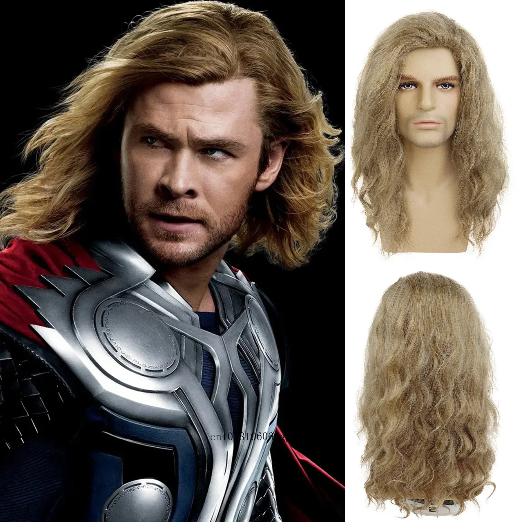 

Synthetic 20 Inch Long Blonde Wig Natural Curly Wigs for Men Water Wave Hairstyle Anime Cosplay Costume Halloween Daily Party