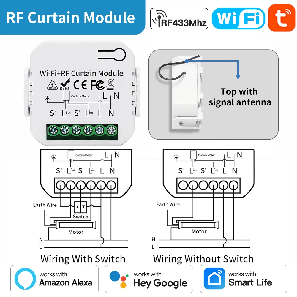 TNCE Tuya Vorhangschaltermodul WiFi ZigBee RF433 MHz, Rollos, Rollladen, Motorunterbrecher, Smart Control Voice Alexa Google Home 7