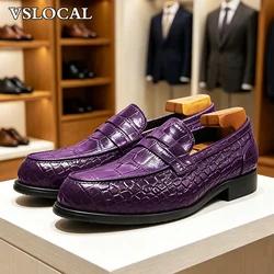 Fashion 5 Colors Men Leather Shoes Green Slip On Croco Prints Casual Mens Dress Shoes Wedding Office Banquet Loafers Men