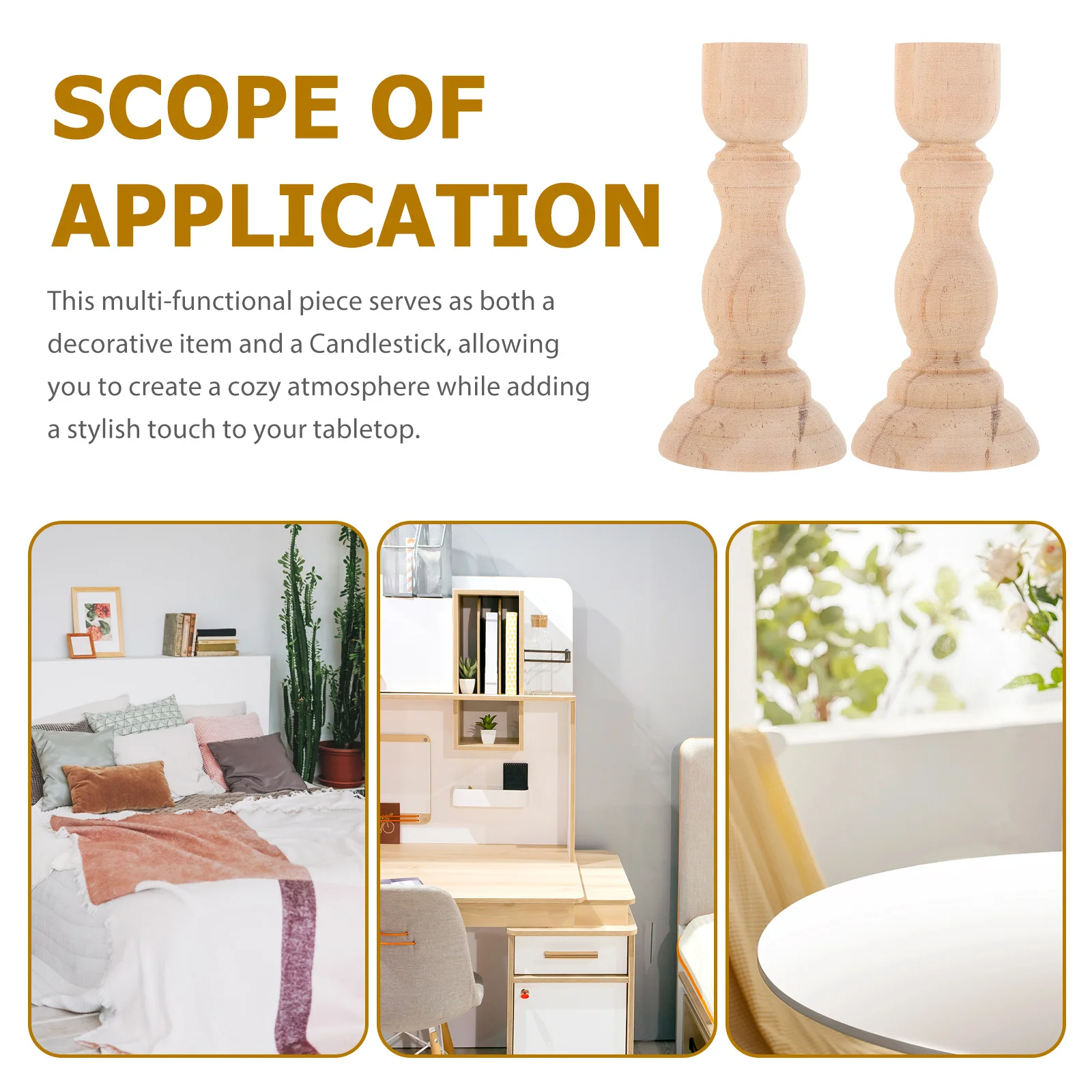 2Pcs Wooden Holder Exquisite Craftsmanship Rustic Taper Stand for Tabletop Decoration Home Decor