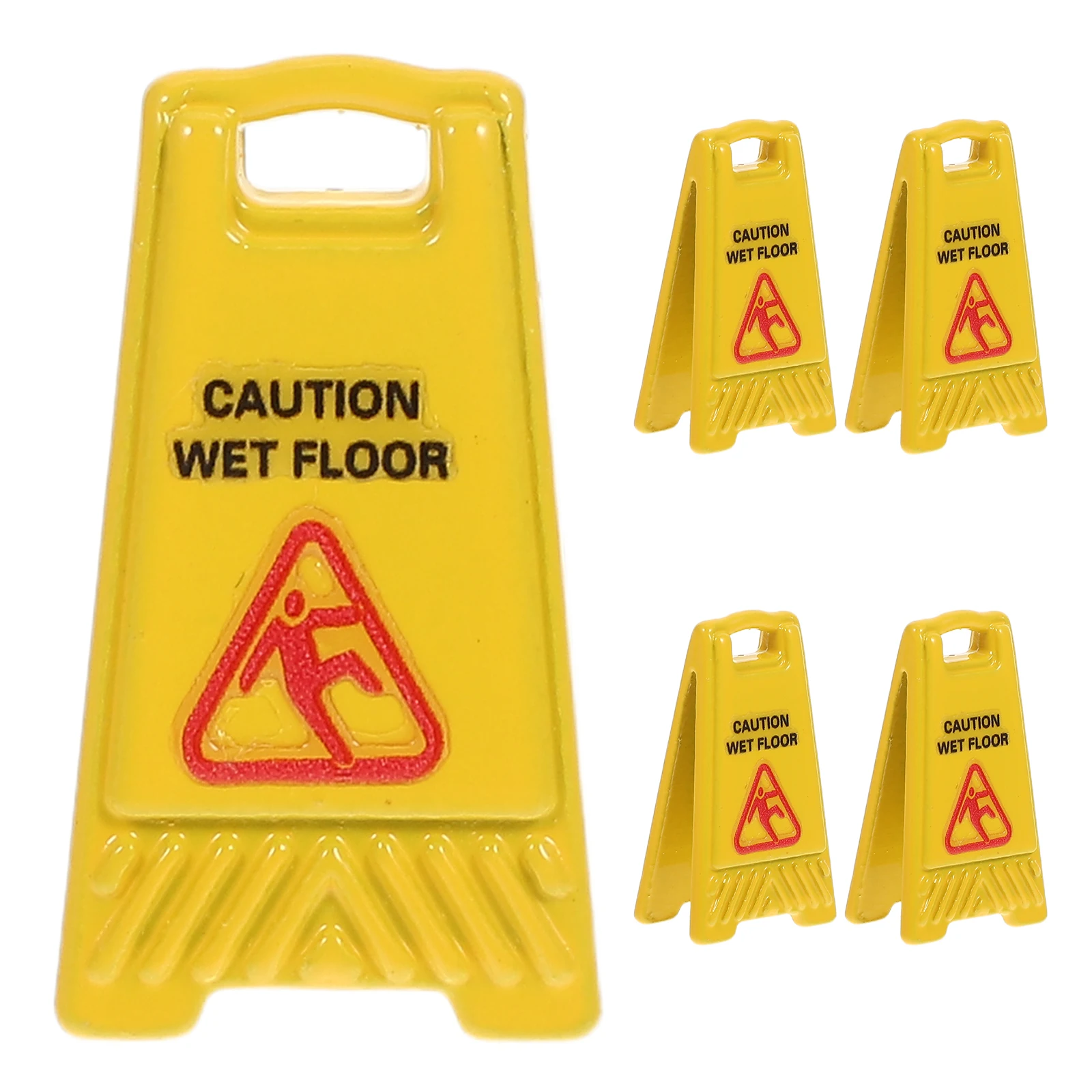 

5pcs Miniature Wet Floor Warning Signs For Doll House Accessories Realistic Safety Caution Signs Mini Slippery Warning Sign Toy