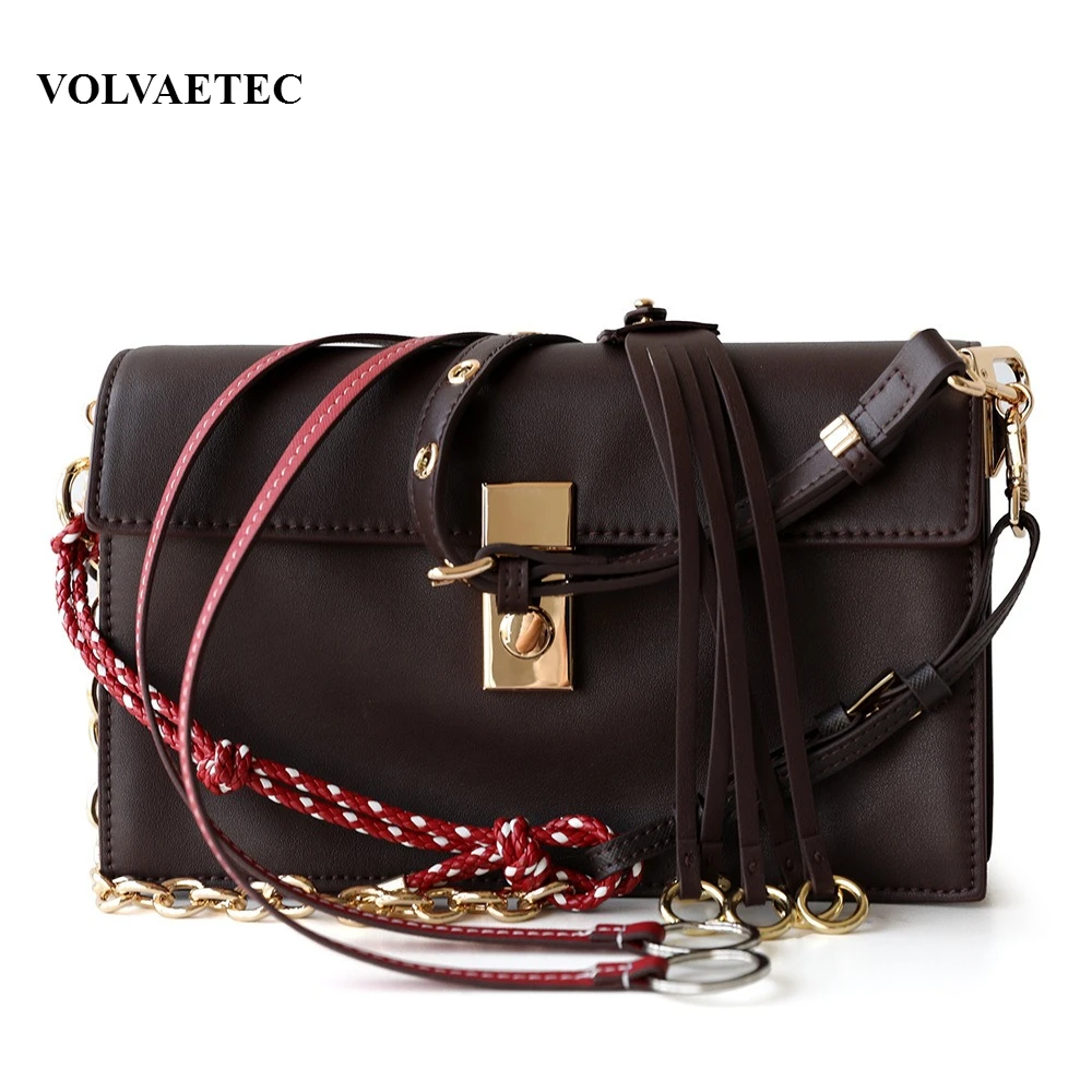 VOLVAETEC New Flip Lock Small Square Bag Mail carrier Underarm Locomotive One Shoulder Crossbody Real Leather Women's Bag Tide