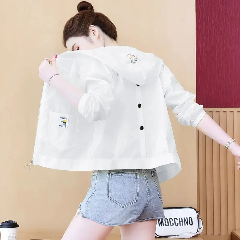 Women Jacket Thin Coat Windbreaker Female Korean Sun Protection Jackets 2024 New Summer Loose Hooded Basic Coat Casual Outwear